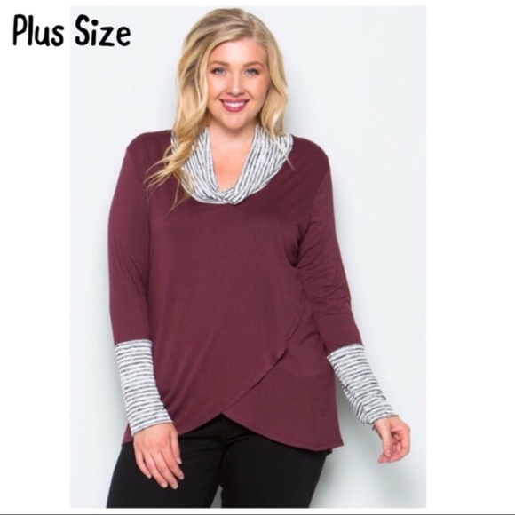 Tops - Plus Size Burgundy Cowl Neck Tee